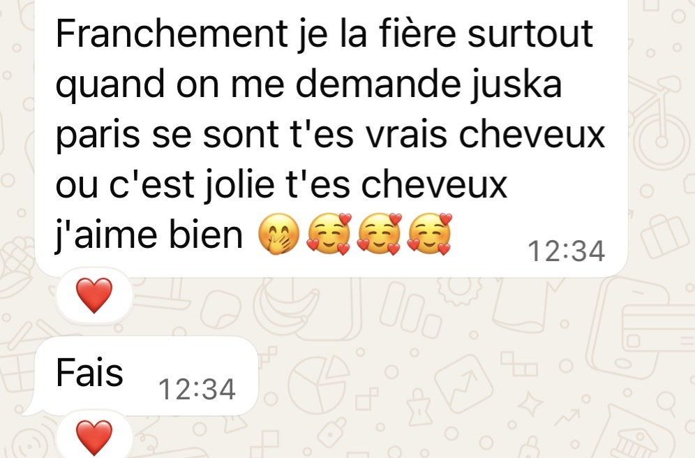 Message d'une cliente TBW fière de ses cheveux, complimentée jusqu'à Paris