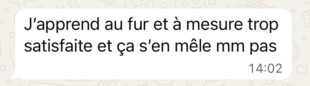 Message d'une cliente TBW très satisfaite de son apprentissage
